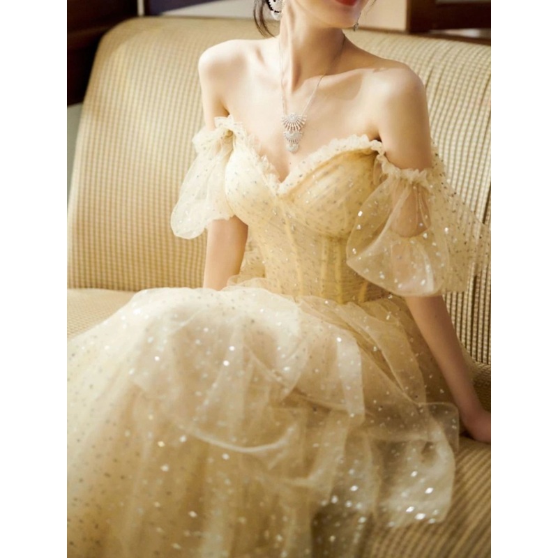 A-Line Sparkle Vintage Engagement Formal Evening Dress Sweetheart Neckline Short Sleeve Floor Length Tulle with Sequin
