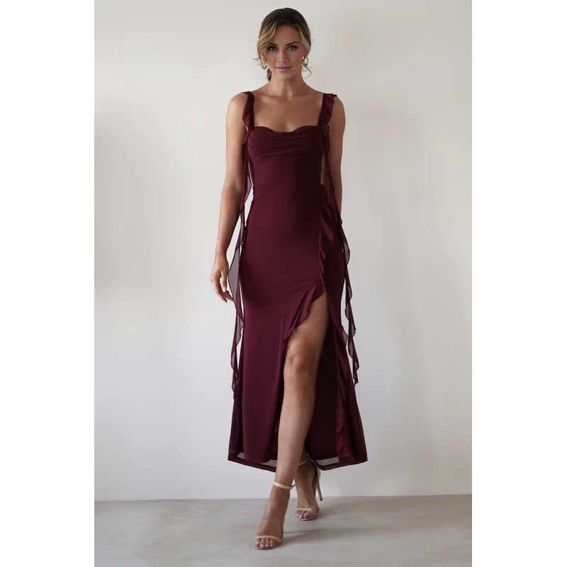 Square neck thin shoulder strap off shoulder long Prom dress – Jimiss Dress