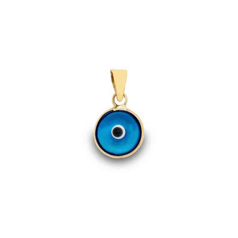 Round Evil Eye Protection Pendant (14K) Blue