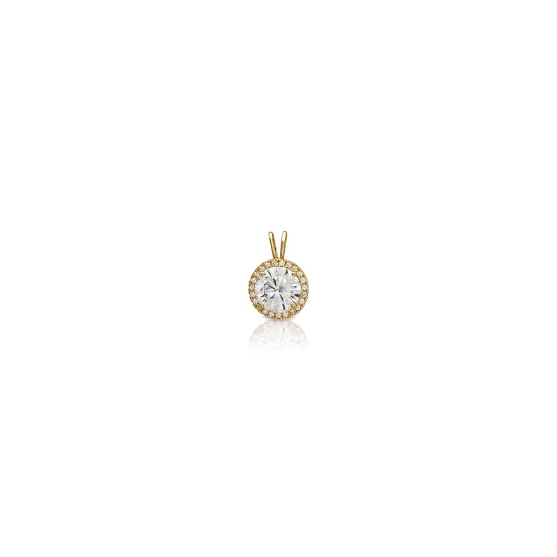 Solitaire Stone Halo Pendant (Round) (14K) 14 Karat Yellow Gold
