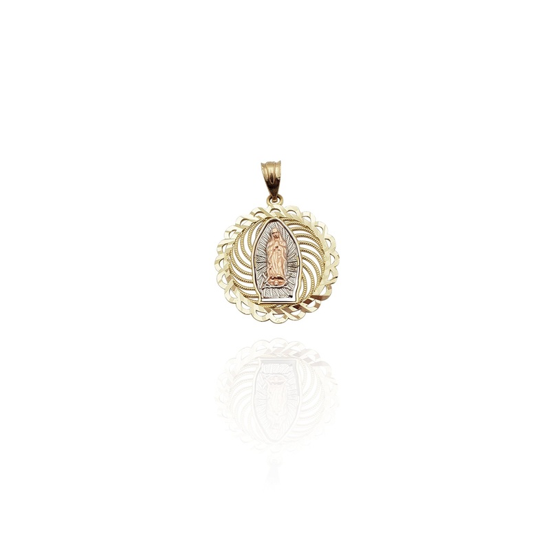 Tri-Color Virgin Mary Swirl Pendant (14K)
