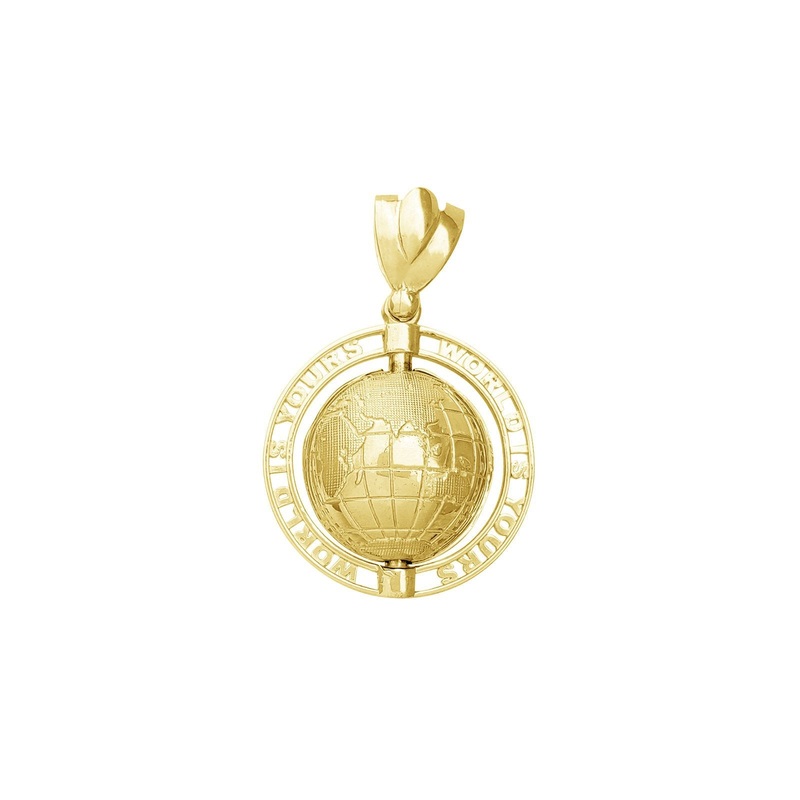 “World is Yours” 3D World Globe Pendant (10K)