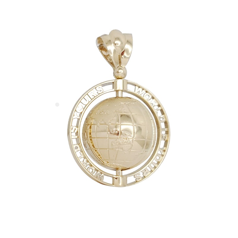 “WORLD IS YOURS” 3D World Globe Large Pendant (14K)