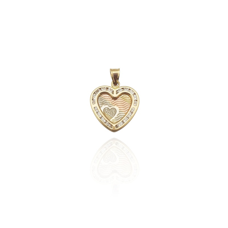“I Love You” Crest Imprint Heart Pendant (14K)