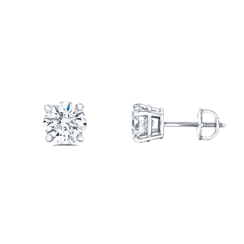 [4.2 mm] Round Diamond Solitaire Screw Back Stud Earrings (14K) SI 0.59 cts