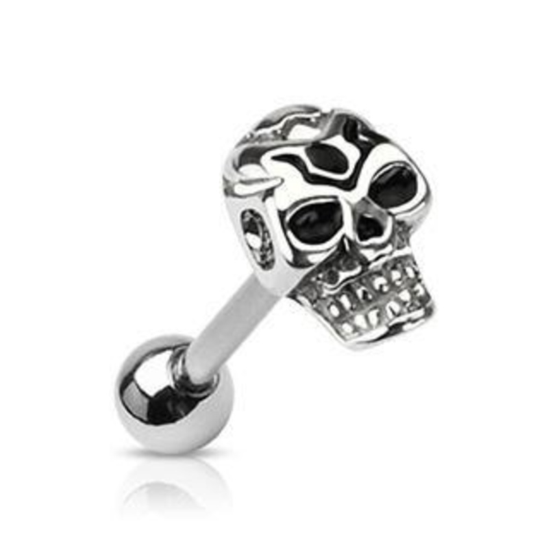 Death Skull Stainless Tongue Barbell 14g – 5/8″ long (16mm) Stainless Steel