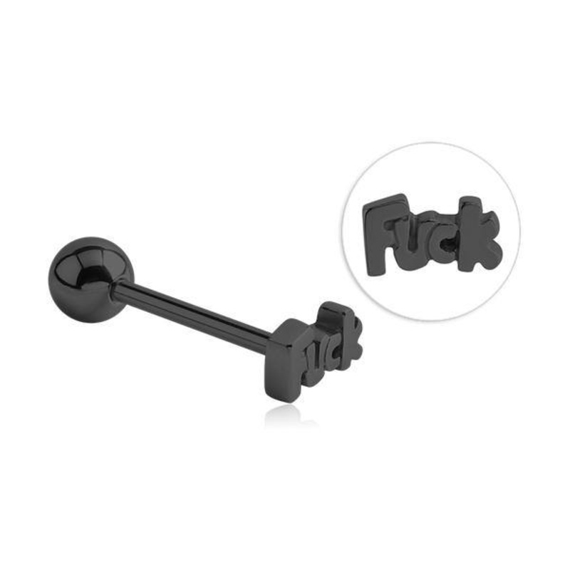 “Fuck” Black Tongue Barbell 14g – 5/8″ long (16mm) Black Stainless