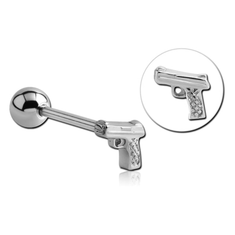 Handgun Stainless Tongue Barbell 14g – 5/8″ long (16mm) Stainless Steel